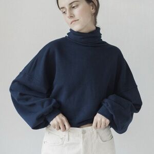 AGOLDE BALLOON SLEEVE TURTLENECK PULLOVER SWEATSHIRT medium navy